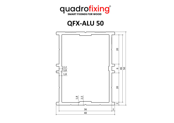 Alumínium teraszprofil 50×40×4000 mm | QFX-ALU 50 3