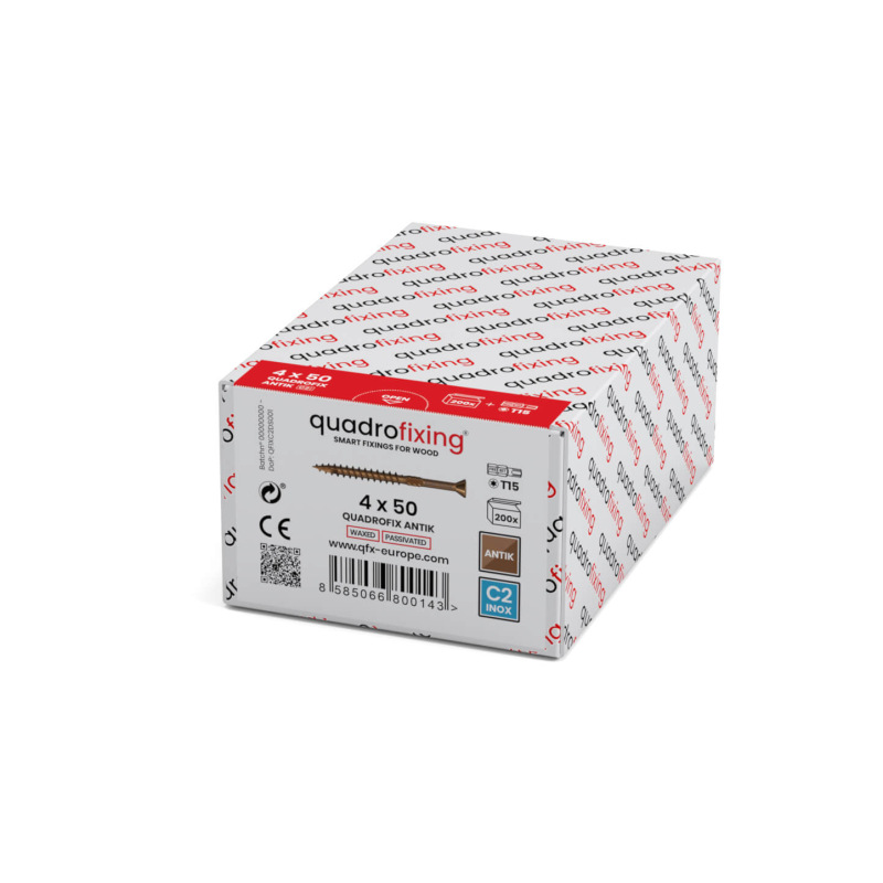 Rozsdamentes acél teraszcsavarok, Antik, 4,0–5,0 mm (200 db+bit) QUADROFIX ANTIK 1