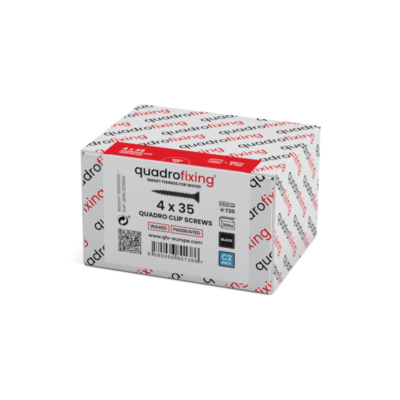 Fekete rozsdamentes acél facsavarok QUADRO CLIP-hez (200 db + bit) 1