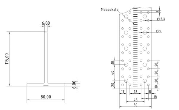 Konzol rejtett kötésekhez, alumínium, 115x80x2000 mm - Eurotec T-profil